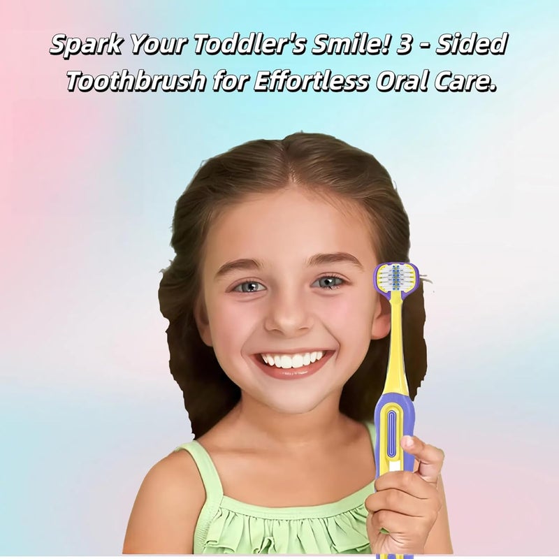 FOREVIVE 3-Sided Toddler Toothbrush 4-Pack | Ultra-Soft Bristles for Ages 1-12 | 4 Fun Colors (Gentle, 360° Cleaning, Comfortable for Sensitive Gums), Easy-Grip Handle & Quick Cleaning - Image 2